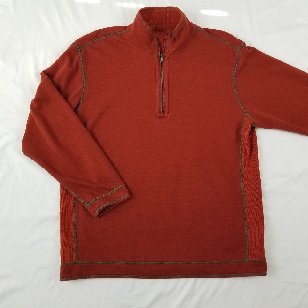 Tommy Bahama Men Reversible Sweater Half-zip Pullover Casual Sweater Orange XL